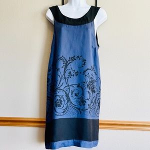 ECI Silk A-Line Sleeveless Dress Vining Floral Navy Blue Black Size Large